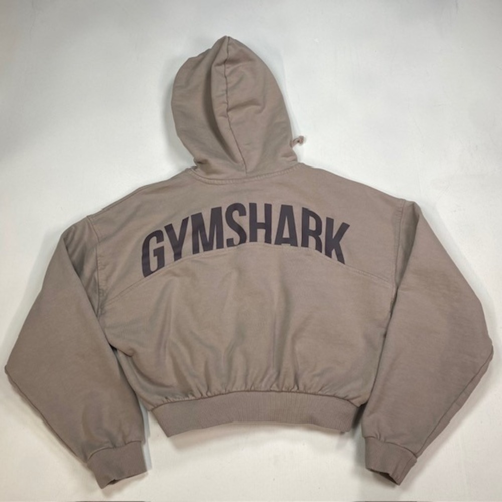 Gymshark Womens Taupe Brown Full Zip Cropped Hoodie Logo B7A3C-KBS4 Medium